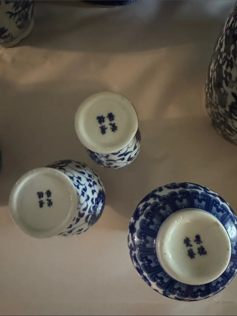 Blue and White small 3 decorative ceramic vases